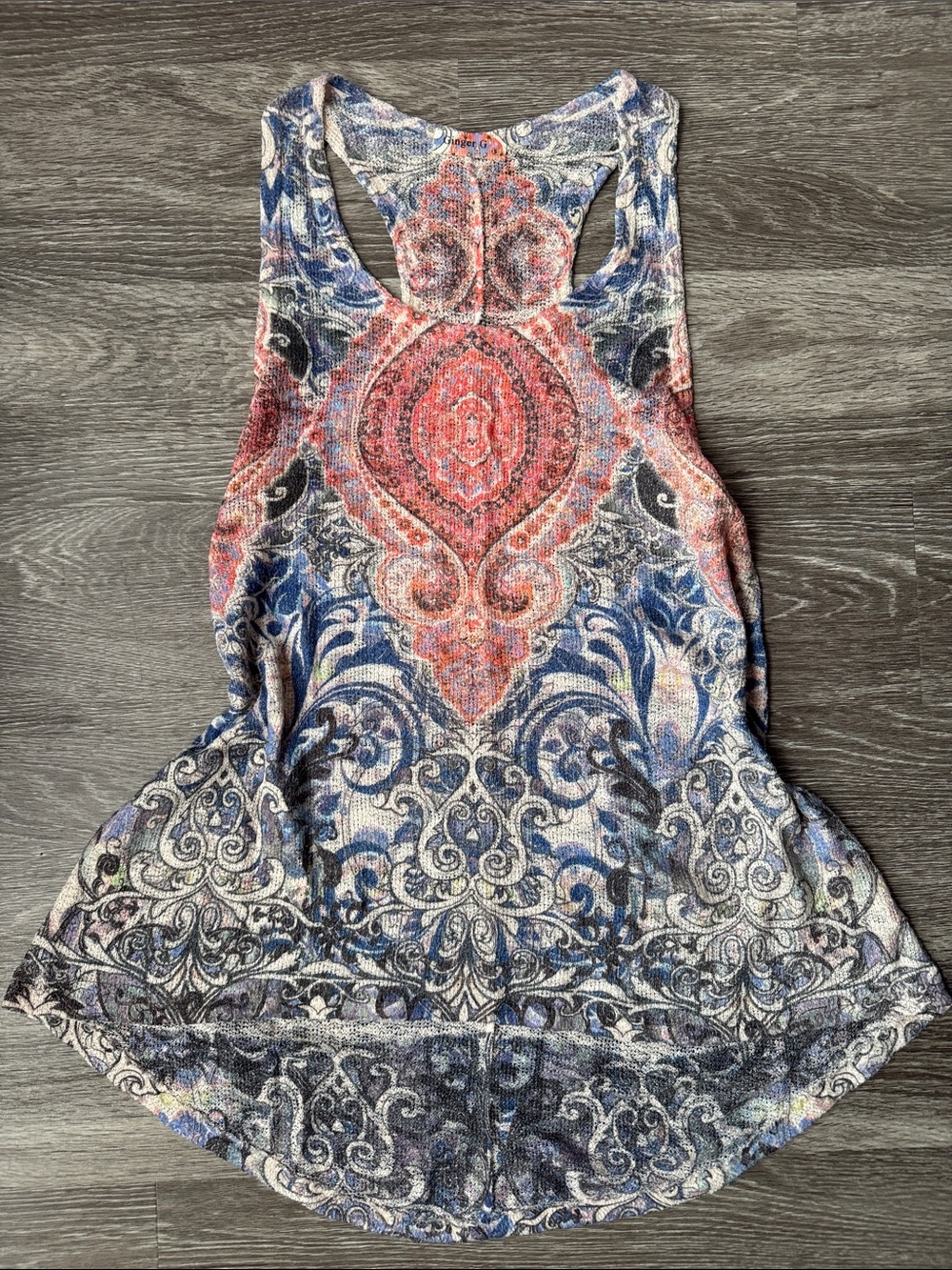 Boho Ginger G Paisley Early 2000s Racerback Tank - Coral & Blue